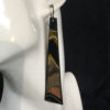 an image of a pair of earrings that are lightweight, handmade and hand-painted. Niobium Ear Wires are guaranteed comfortable or your money back. The colours on these earringsare black, gold, bronze and white.